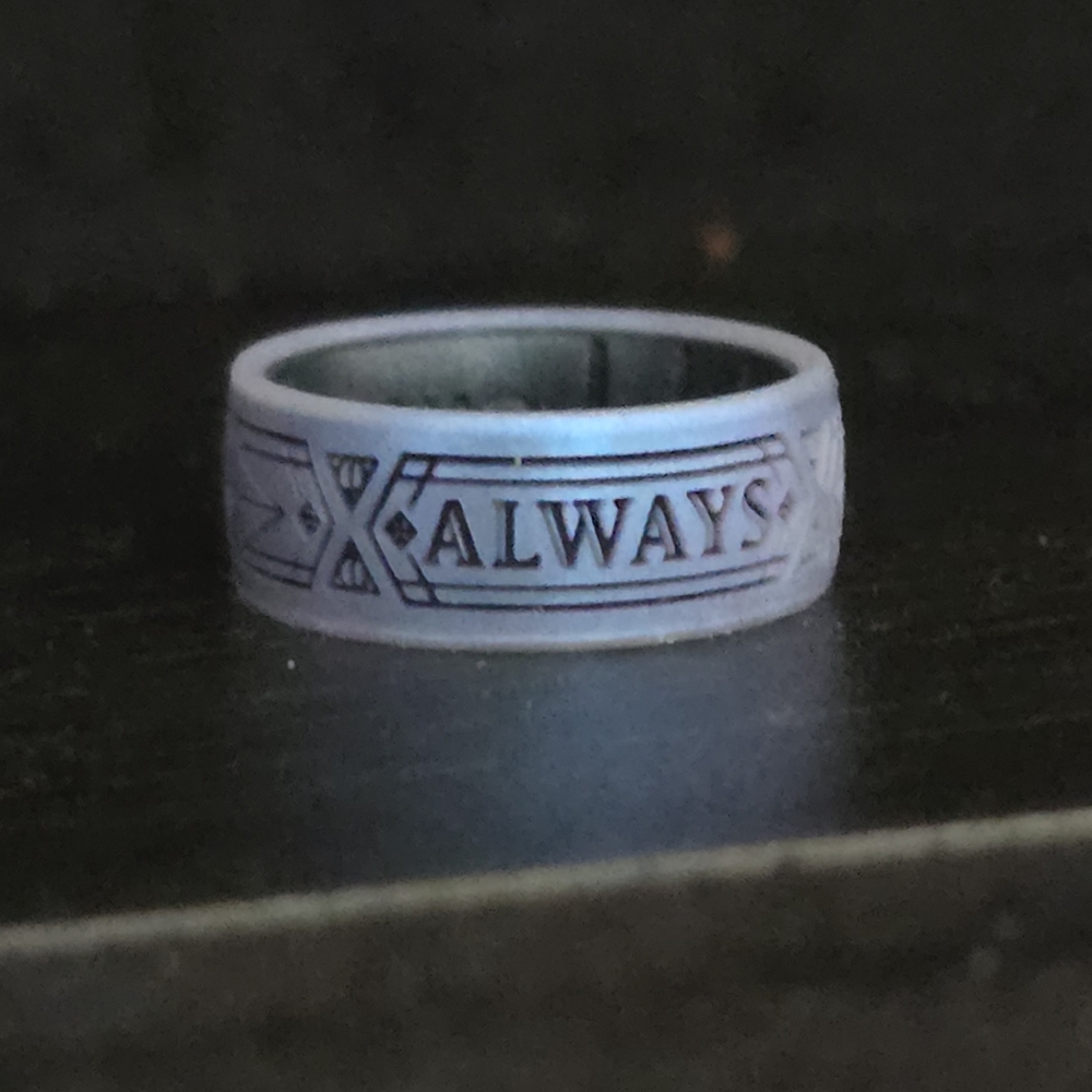 Enso 'Always' Harry Potter Silicone Ring Size 7 Moonstone/Black Pearl